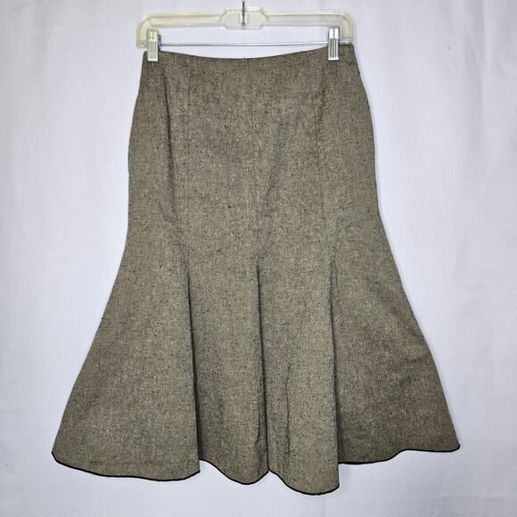 Demi-Luxe Beams Tan Wool Blend Midi Dark Academia Swing Skirt Size 38 Or Medium - Picture 1 of 7